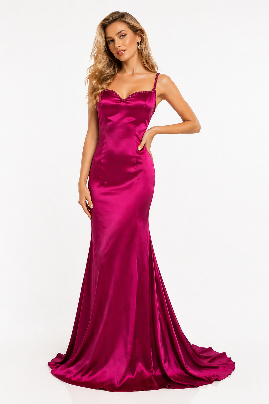 SLEEVELESS SATIN DRESS WITH CRYSTALS