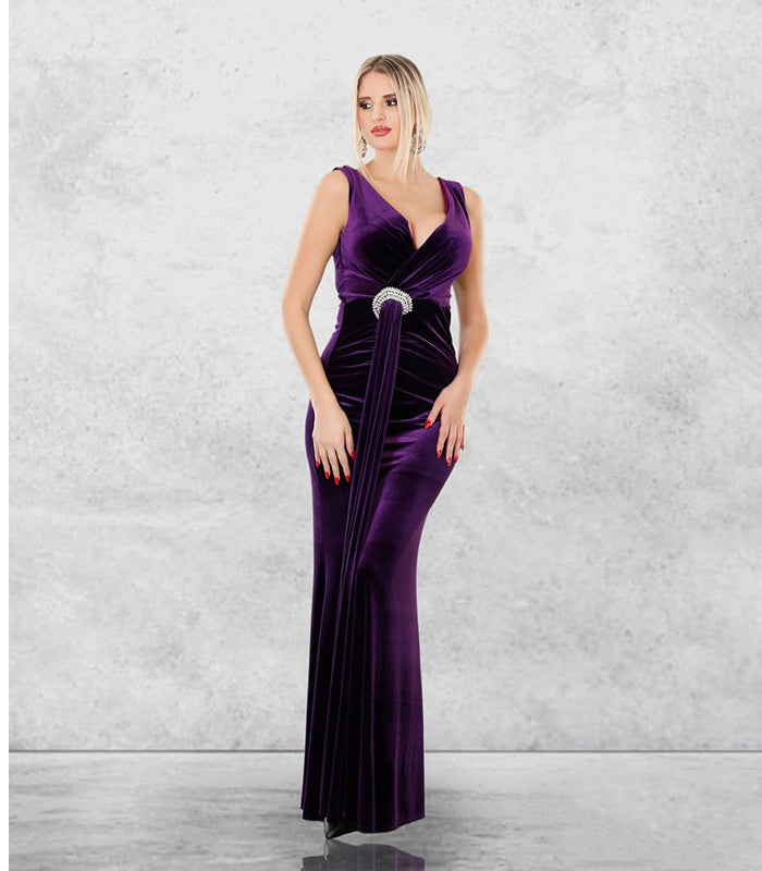 SLEEVELESS LONG VELVET  DRESS