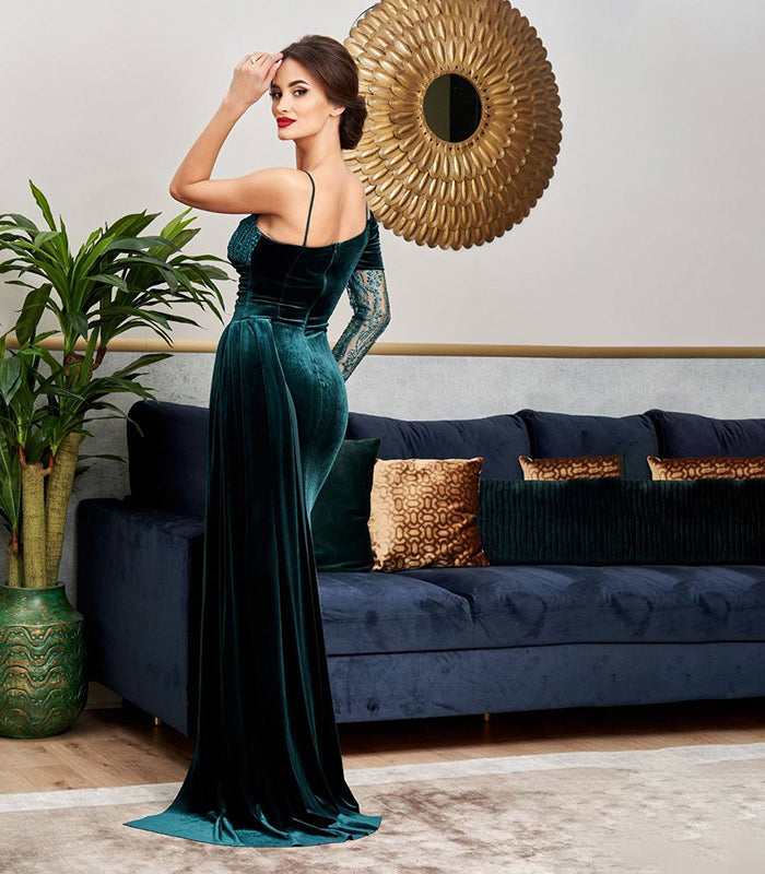 LONG VELVET TULLE DRESS