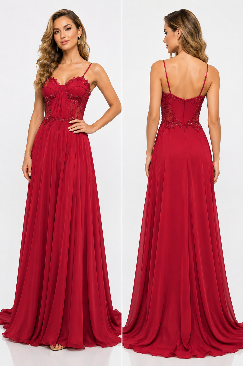 Beaded Chiffon A-Line Evening Gown