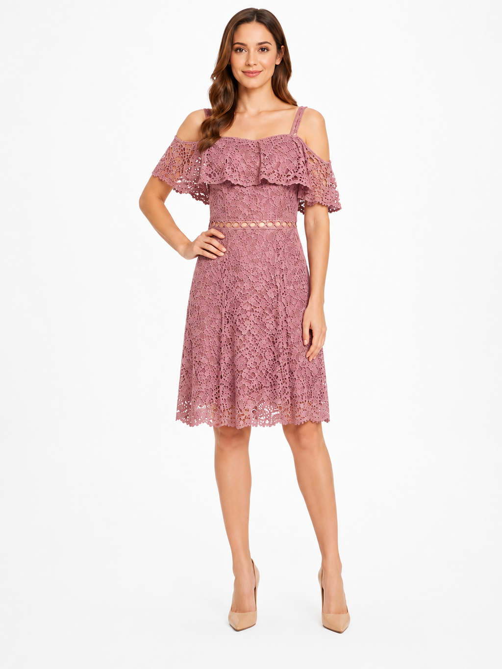 Strappy Flounced Lace Dress