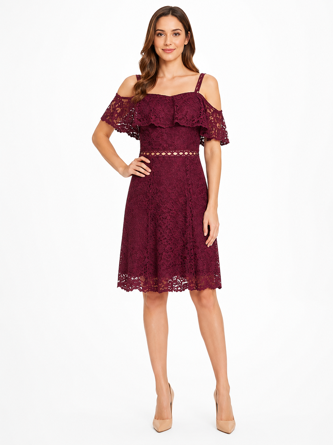 Strappy Flounced Lace Dress