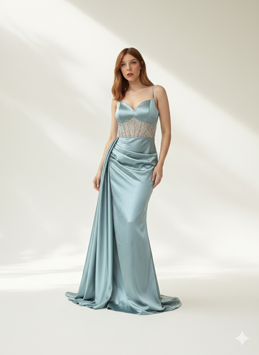 SLEEVELESS SATIN DRESS