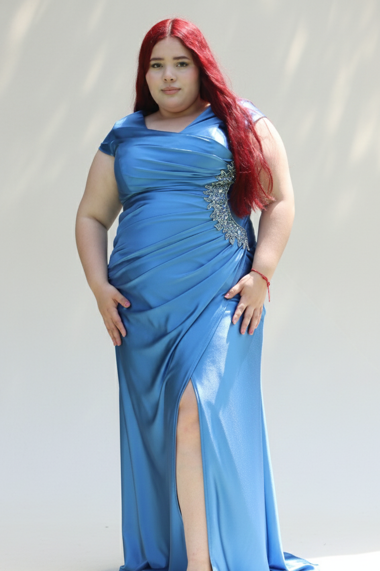 Sky-Blue Satin Gown.