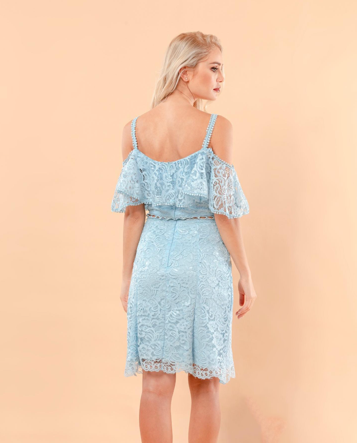 STRAPPY FLOUNCED LACE DRESS