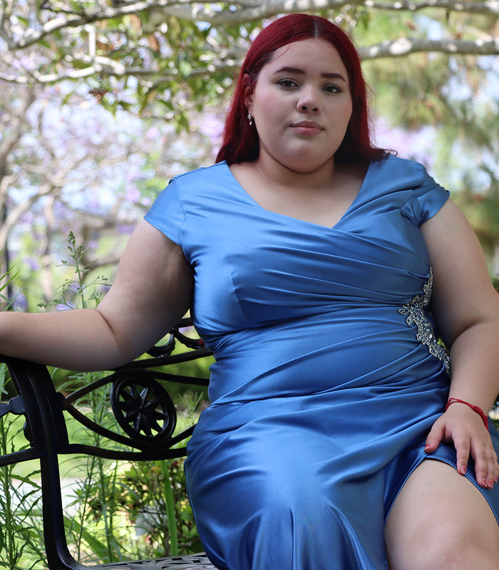 Sky-Blue Satin Gown.