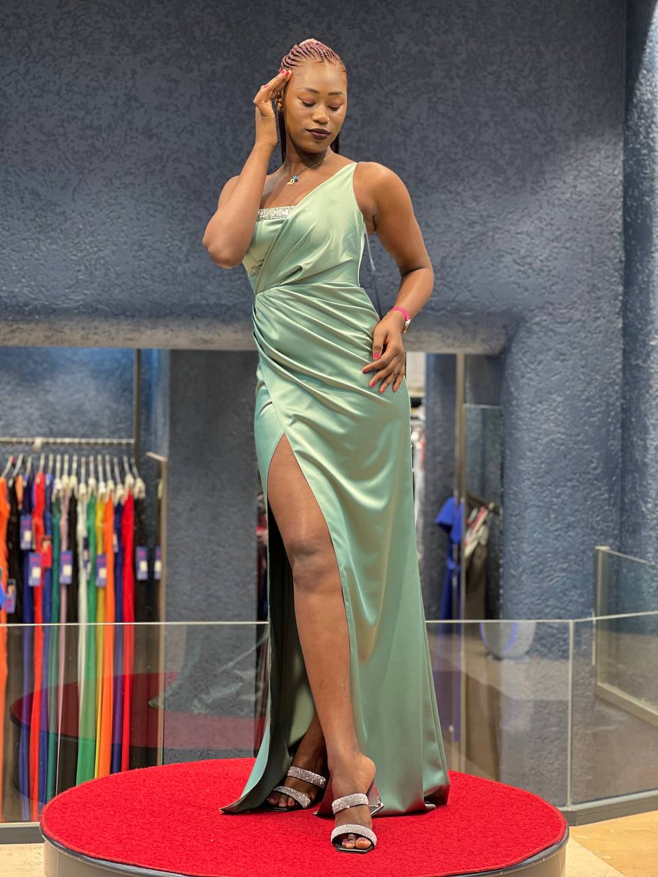 One-Shoulder Crystal Trim