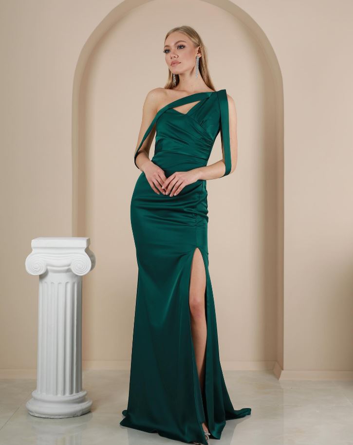 sleeveless satin dress with slit