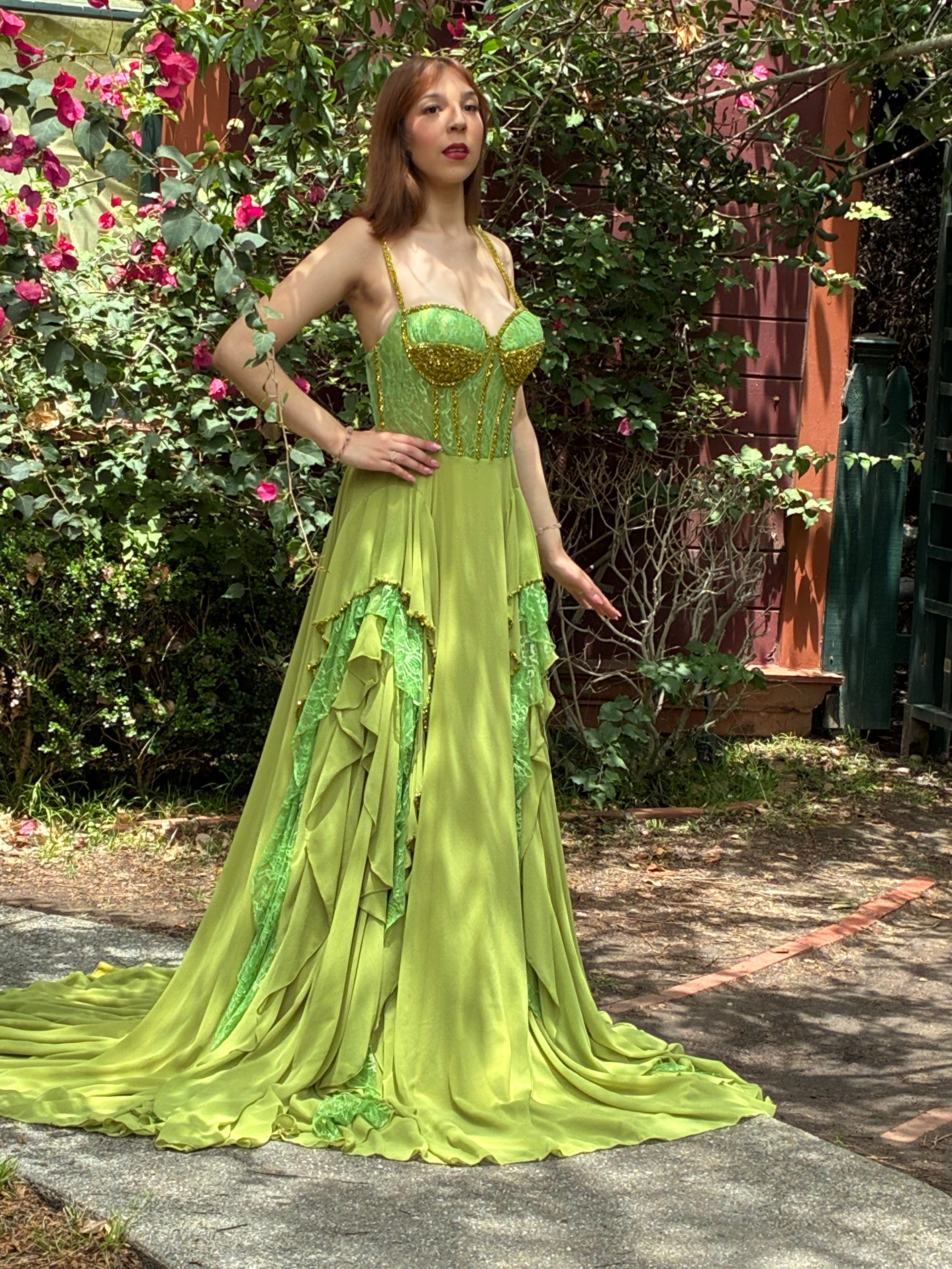 Long pistachio green gown