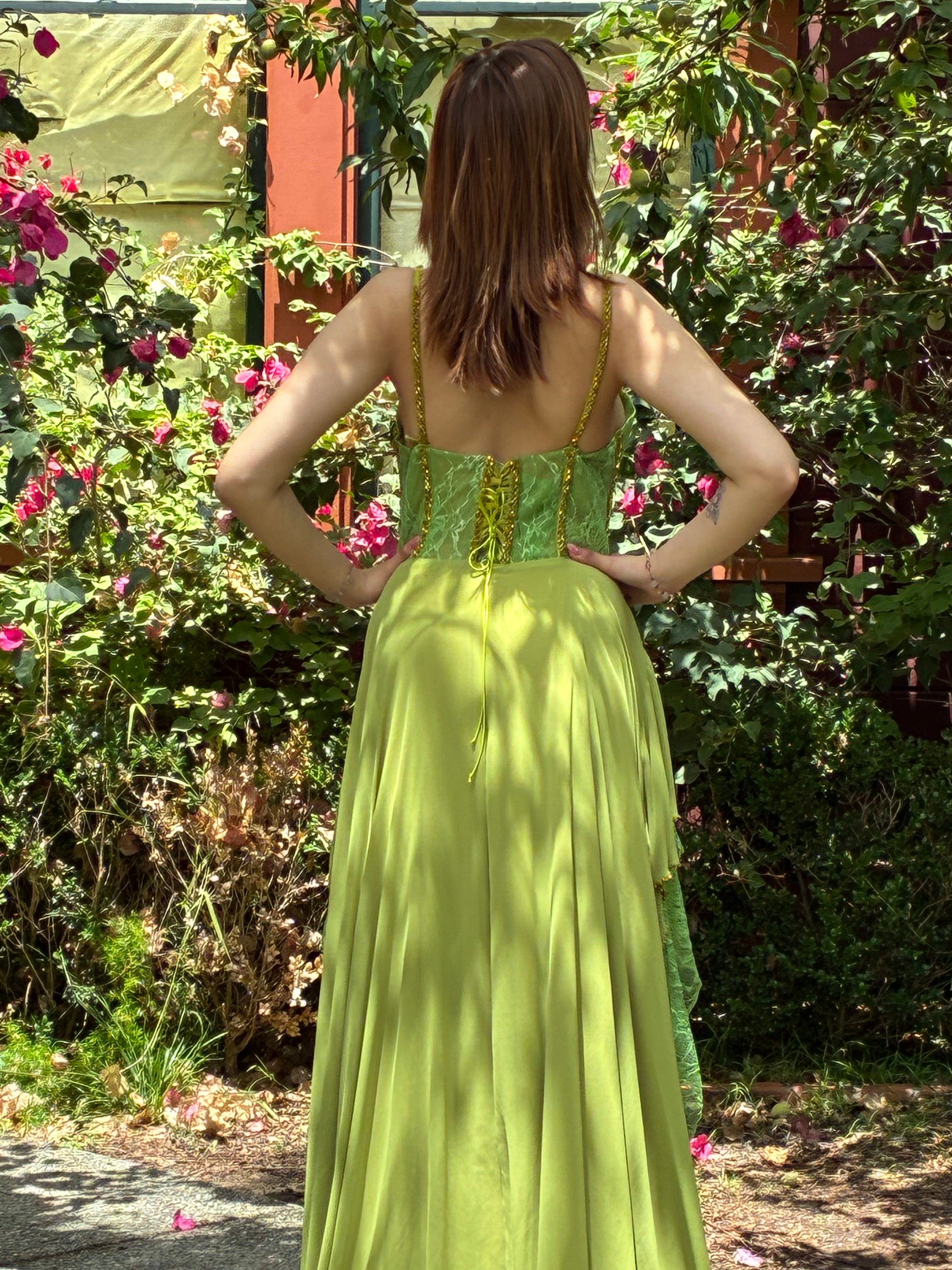Long pistachio green gown