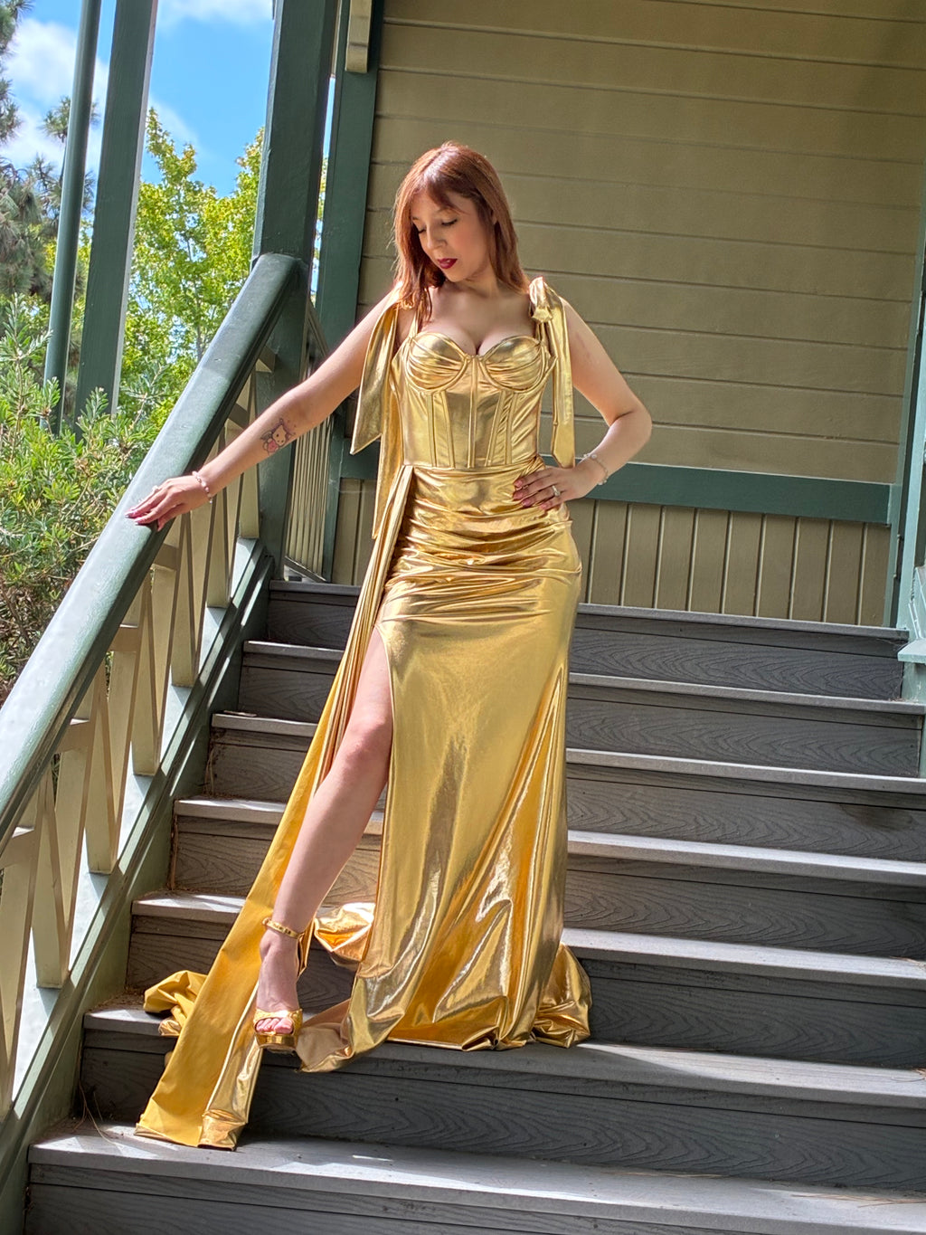 golden metallic gown