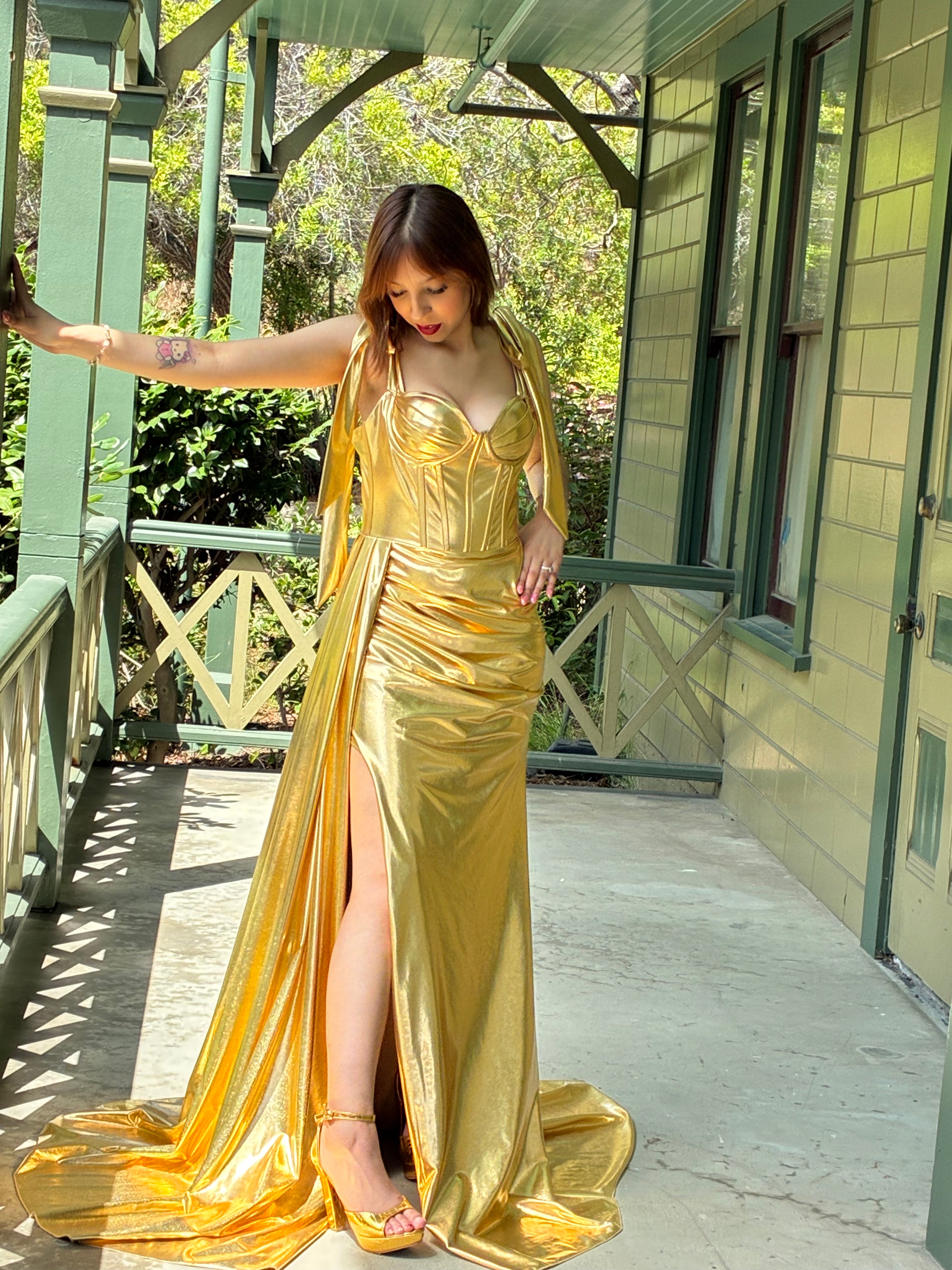 golden metallic gown